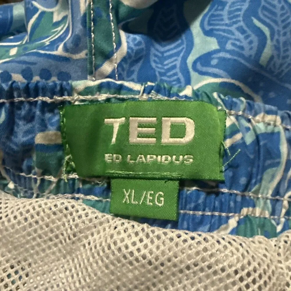 TED Lapidus Men's Swim Trunks Blue/Green Sea Turtle Starfish Print Size XL